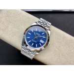 Datejust series men's watch, blue dial, silver bezel, 41mm, silver five-link bracelet.