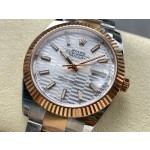 Log Series men's watch, wave-patterned silver dial, rose gold bezel, 41mm, two-tone Oyster bracelet.