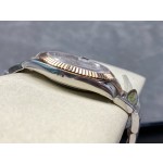 Log Series men's watch, wave-patterned silver dial, rose gold bezel, 41mm, two-tone Oyster bracelet.