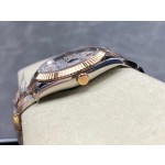 Log Series men's watch, wave-patterned silver dial, rose gold bezel, 41mm, two-tone Oyster bracelet.