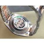 Log Series men's watch, wave-patterned silver dial, rose gold bezel, 41mm, two-tone Oyster bracelet.