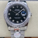 Datejust series men's watch, diamond-set black dial, diamond-set bezel, 41mm, silver five-link bracelet.