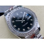 Datejust series men's watch, diamond-set black dial, diamond-set bezel, 41mm, silver five-link bracelet.