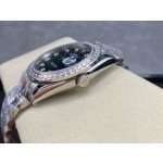 Datejust series men's watch, diamond-set black dial, diamond-set bezel, 41mm, silver five-link bracelet.