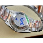 Datejust series women's watch with diamond-set mother-of-pearl dial, diamond-set bezel, 36mm, two-tone Oyster bracelet.