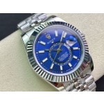Navigator series men's watch, blue dial, silver bezel, 42mm, silver five-link bracelet.
