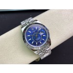 Navigator series men's watch, blue dial, silver bezel, 42mm, silver five-link bracelet.