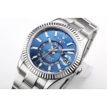 Navigator series men's watch, blue dial, silver bezel, 42mm, silver Oyster bracelet.