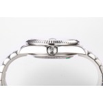 Navigator series men's watch, bright black dial, silver bezel, 42mm, silver five-link bracelet.