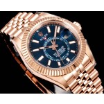 Navigator series men's watch, blue-green dial, rose gold bezel, 42mm, rose gold five-link bracelet.