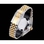 Navigator series men's watch, black dial, gold bezel, 42mm, two-tone five-link bracelet.