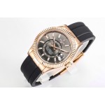 Navigator series men's watch, bright black dial, rose gold bezel, 42mm, rubber strap.