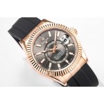 Navigator series men's watch, bright black dial, rose gold bezel, 42mm, rubber strap.