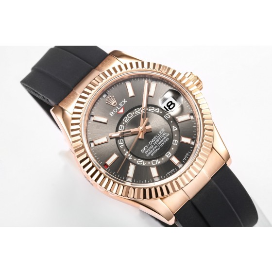 Navigator series men's watch, bright black dial, rose gold bezel, 42mm, rubber strap.