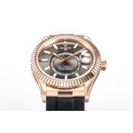 Navigator series men's watch, bright black dial, rose gold bezel, 42mm, rubber strap.