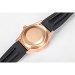 Navigator series men's watch, bright black dial, rose gold bezel, 42mm, rubber strap.