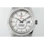 Navigator series men's watch, white dial, silver bezel, 42mm, silver five-link bracelet.