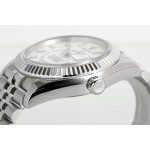 Navigator series men's watch, white dial, silver bezel, 42mm, silver five-link bracelet.