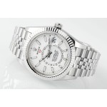 Navigator series men's watch, white dial, silver bezel, 42mm, silver five-link bracelet.