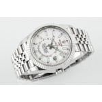 Navigator series men's watch, white dial, silver bezel, 42mm, silver five-link bracelet.
