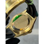 Navigator series men's watch, bright black dial, gold bezel, 42mm, rubber strap.