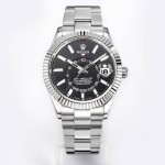 Navigator series men's watch, bright black dial, silver bezel, 42mm, silver Oyster bracelet.