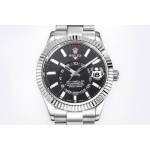 Navigator series men's watch, bright black dial, silver bezel, 42mm, silver Oyster bracelet.