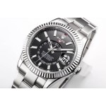 Navigator series men's watch, bright black dial, silver bezel, 42mm, silver Oyster bracelet.