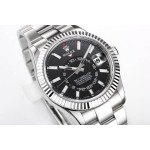 Navigator series men's watch, bright black dial, silver bezel, 42mm, silver Oyster bracelet.