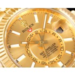 Navigator series men's watch, gold dial, gold bezel, 42mm, gold five-link bracelet.