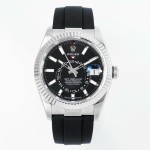 Navigator series men's watch, black dial, silver bezel, 42mm, rubber strap.