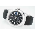 Navigator series men's watch, black dial, silver bezel, 42mm, rubber strap.