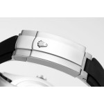 Navigator series men's watch, black dial, silver bezel, 42mm, rubber strap.
