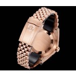 Navigator series men's watch, bright black dial, rose gold bezel, 42mm, rose gold five-link bracelet.