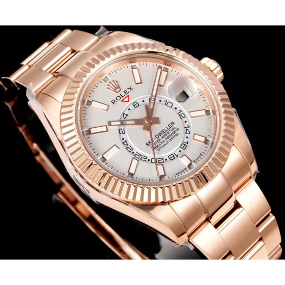 Navigator series men's watch, white dial, rose gold bezel, 42mm, rose gold Oyster bracelet.