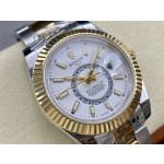 Navigator series men's watch, white dial, gold bezel, 42mm, two-tone Oyster bracelet.