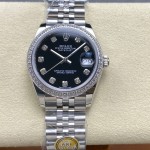 Datejust series, black dial with diamonds, 31mm, silver strap
