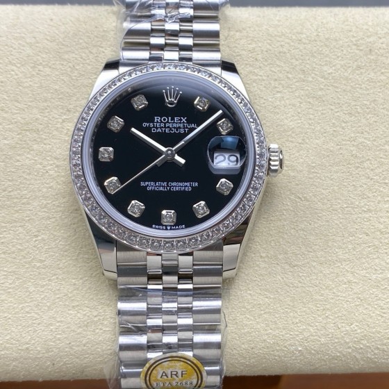 Datejust series, black dial with diamonds, 31mm, silver strap