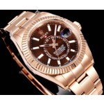 Navigator series men's watch, brown dial, rose gold bezel, 42mm, rose gold Oyster bracelet.
