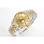 Navigator series men's watch, gold dial, gold bezel, 42mm, two-tone five-link bracelet.