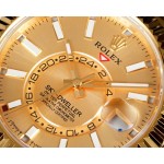 Navigator series men's watch, gold dial, gold bezel, 42mm, gold Oyster bracelet.