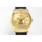 Navigator series men's watch, gold dial, gold bezel, 42mm, rubber strap.