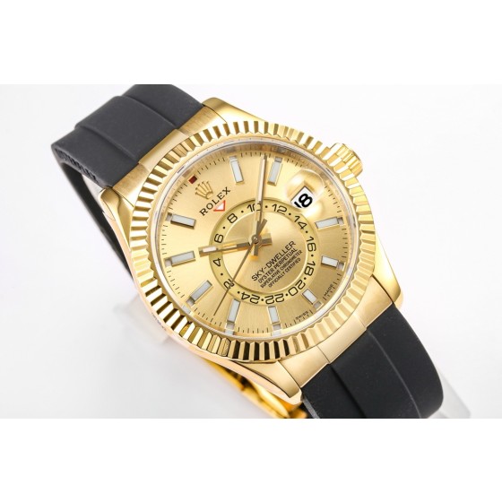 Navigator series men's watch, gold dial, gold bezel, 42mm, rubber strap.