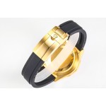 Navigator series men's watch, gold dial, gold bezel, 42mm, rubber strap.