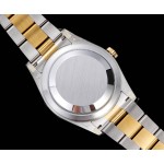Explorer series men's watch, gold dial, gold bezel, 42mm, two-tone Oyster bracelet.