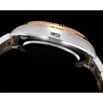 Explorer series men's watch, gold dial, gold bezel, 42mm, two-tone Oyster bracelet.