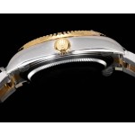 Explorer series men's watch, gold dial, gold bezel, 42mm, two-tone Oyster bracelet.