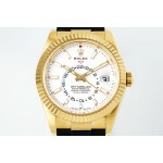 Navigator series men's watch, white dial, gold bezel, 42mm, rubber strap.