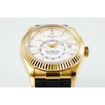 Navigator series men's watch, white dial, gold bezel, 42mm, rubber strap.