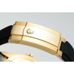 Navigator series men's watch, white dial, gold bezel, 42mm, rubber strap.
